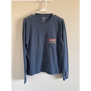 Be Hippy Navy Blue Long Sleeve Womens Tee Shirt Mountain Scene League 91